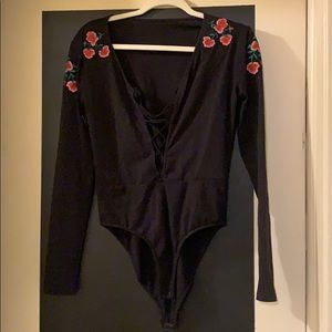 Black embroidered bodysuit